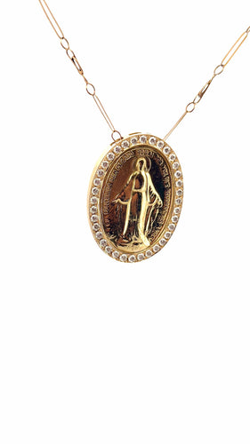 Collier Pendentif médaille miraculeuse or et diamants sur chaine coulissante 58 Facettes