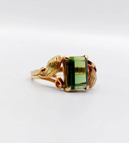 Bague 47.5 Bague art nouveau or 14k tourmaline et monture fleurie (circa 1910) 58 Facettes A06116