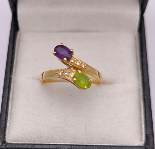 Bague 54.5 Bague Toi et Moi vintage péridot améthyste 58 Facettes