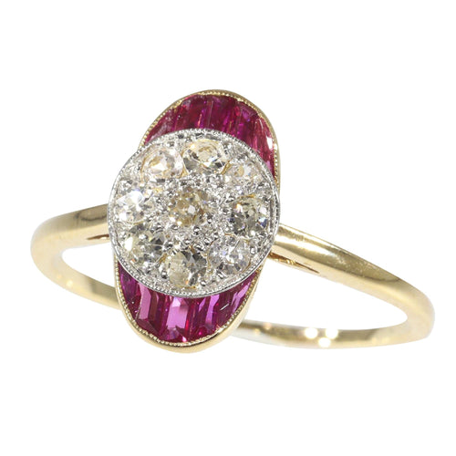 Bague 58 Bague de fiançailles Art déco vintage en diamant et rubis 58 Facettes 22237-0168