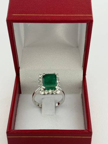 Bague 55 Bague en or blanc 18 carats diamants et émeraude 58 Facettes