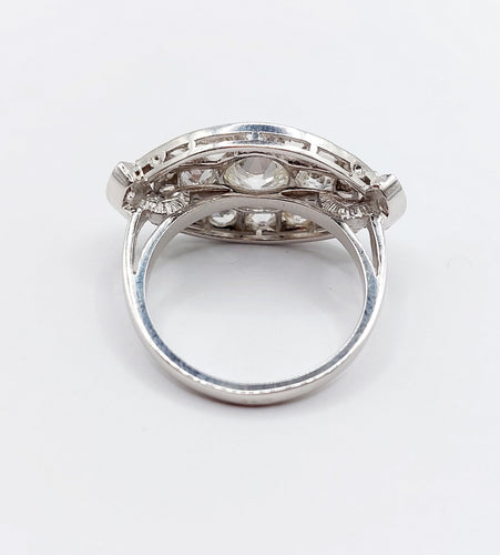 Bague marquise inversée Art déco en or 18K et diamants taille ancienne