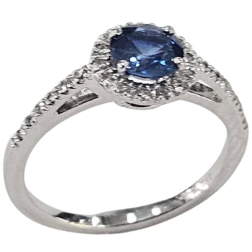 Bague 52 Bague halo en or blanc avec saphir naturel et diamants 58 Facettes Q408B