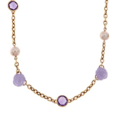 Collier Collier avec perles, améthystes et jade lavande 58 Facettes 32958