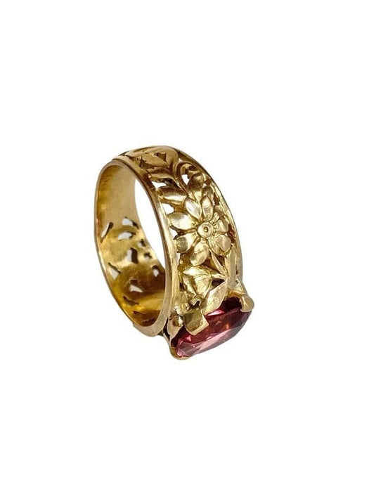 Bague 56 Bague Art Nouveau or jaune et tourmaline rose 58 Facettes