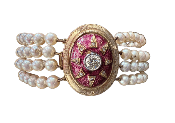 Bracelet Bracelet XIXème or et émail rouge, diamant de 0,80 carat 58 Facettes