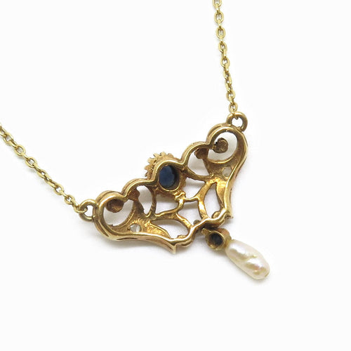 Collier Collier en or rose, saphir et perle 58 Facettes