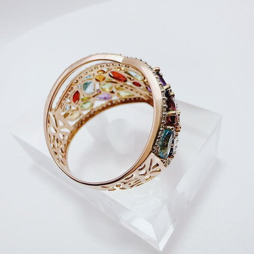 Bague en or rose, style Tutti Frutti, ornée de diverses pierres précieuses