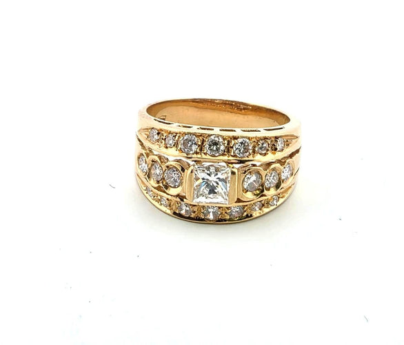 Bague 54 Bague vintage en or jaune massif 18 carats avec diamants 58 Facettes