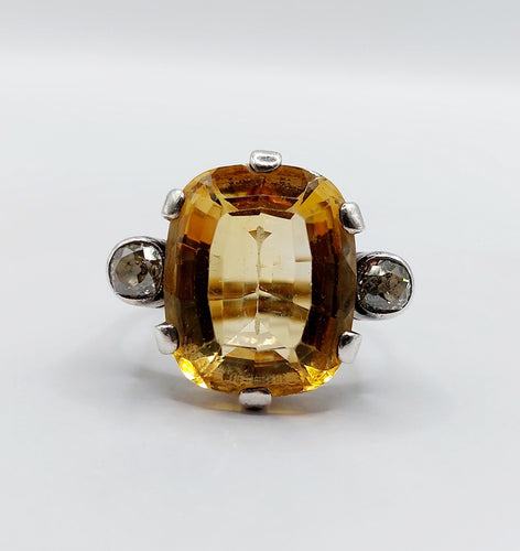 Bague 56.5 Ancienne bague or jaune et argent, citrine, diamants taille ancienne (circa 1880) 58 Facettes A05831