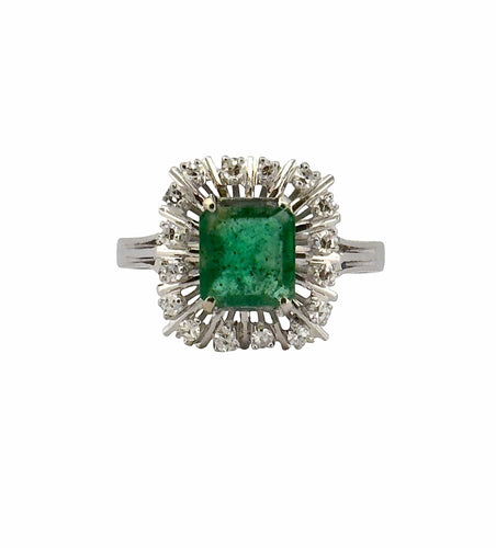 Bague 55 Bague ancienne or blanc émeraude diamants 58 Facettes