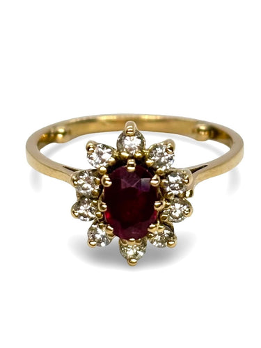 Bague 48 Bague marguerite or jaune rubis et diamants 58 Facettes 882