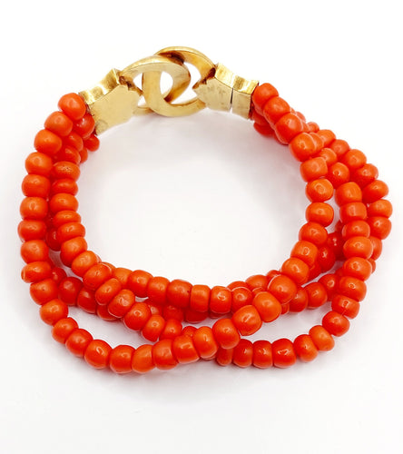 Bracelet Bracelet or jaune, rangs de perles de corail (circa 1880) 58 Facettes A06367