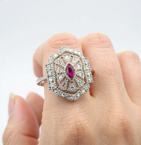 Bague 60 Bague - Bague en platine avec rubis et diamants 58 Facettes