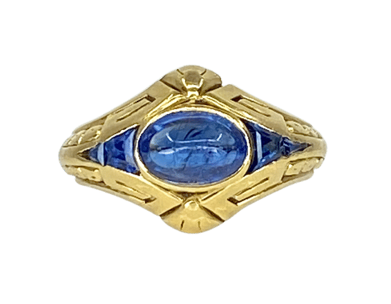 Bague 54 Bague en or jaune 18 carats saphirs cabochon et calibrés époque Art Deco 58 Facettes AB666