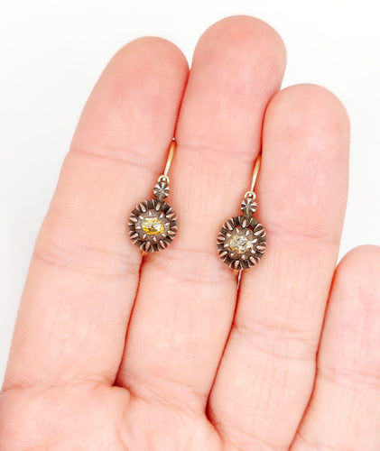 Dormeuses victorienne or rose 18k, argent et diamants taille roses sur paillons (circa 1870)