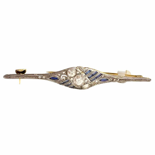Brooch Art Deco brooch of gold and platinum with diamonds and zafiros 58 Facettes A1683