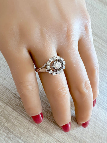 Bague ancienne diamants or gris 18K et platine 950/1000 58 Facettes 1750