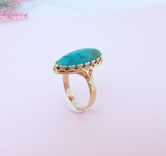 Bague 55.5 Bague Marquise cabochon de turquoise 58 Facettes AA 1669