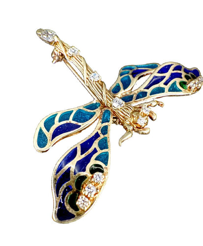 Broche Broche libellule or jaune ornée d'émail et diamants 58 Facettes