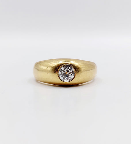 Bague 50 Bague jonc dôme or jaune 18k diamant taille ancienne 0,40 carat 58 Facettes A06197