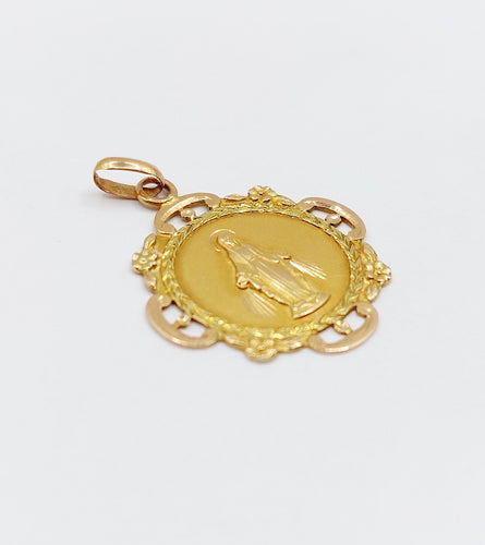 Pendentif Médaille religieuse Art Nouveau or rose et jaune Vierge Marie (circa 1917) 58 Facettes B01004