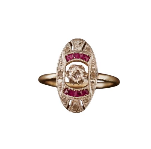 Bague Art Déco Diamants Et Rubis Calibrés