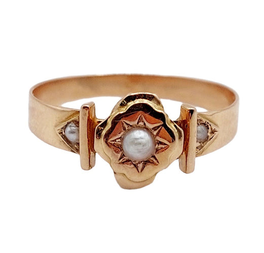Bague 56.5 Bague antique or rose perles sertis étoilés 58 Facettes A05703