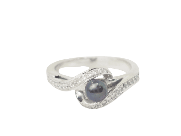 Bague 60 Bague en or blanc, perle de Tahiti et diamants 58 Facettes 26570