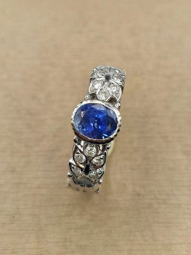 Bague 55 Bague solitaire saphir et diamants en or blanc 18k 58 Facettes