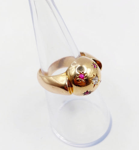 Bague 53 Bague art déco dôme bombé or rose diamant et rubis serti étoilé 58 Facettes A04368