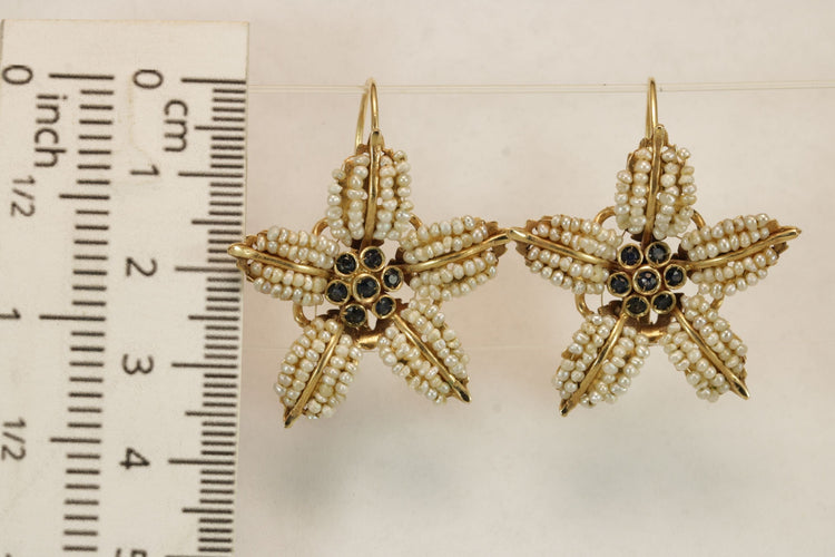 Boucles d'oreilles Boucles d'oreilles en or, perles et saphirs antiques 58 Facettes 7690