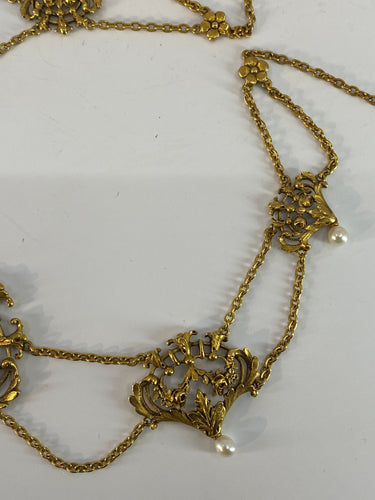 Collier Collier draperie en or 18 carats et perles, travail français vers 1880 58 Facettes AB37