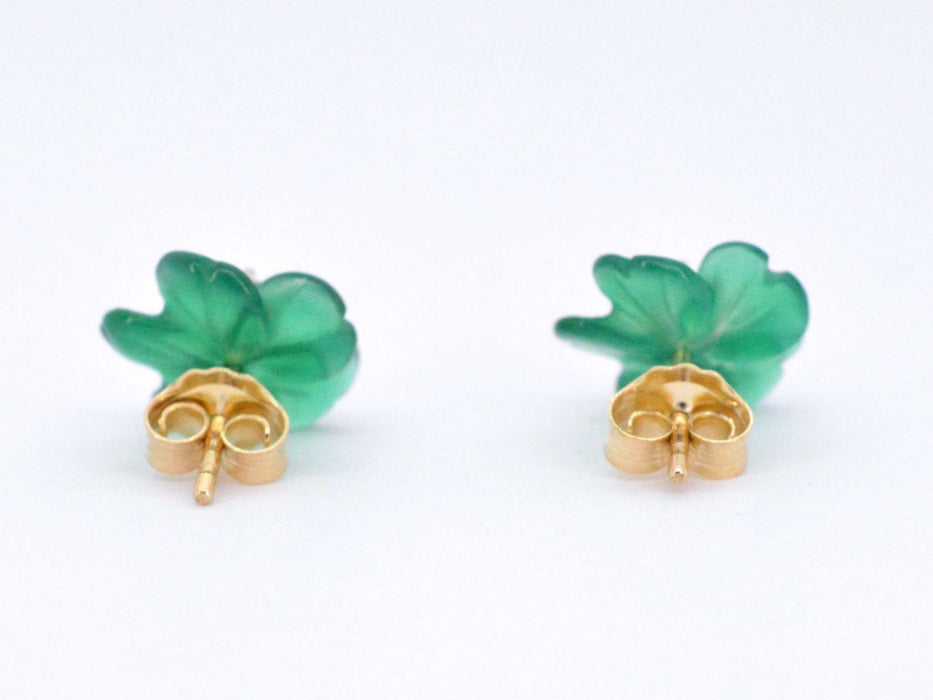 Boucles d'oreilles en or 0,18 carat avec fleur précieuse verte et gros diamants