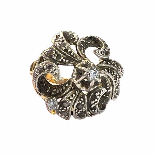 Bague 55 BAGUE ART DÉCO, ÉPOQUE 1920-1925, OR 18 CARATS ET ARGENT AVEC DIAMANTS 58 Facettes Q74B (922)