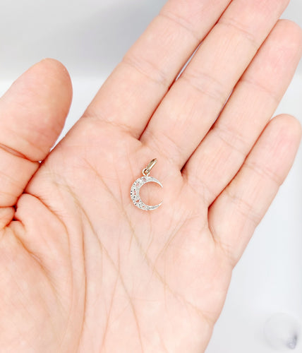 Pendentif croissant de lune en or rose 18k et platine, diamants taille roses