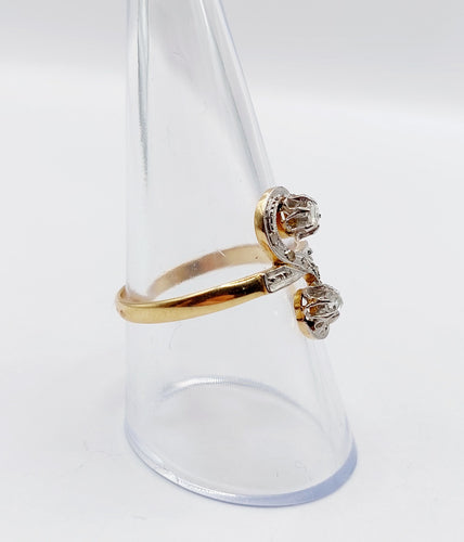 Bague marquise antique toi et moi en or 18k et platine, diamants taille roses