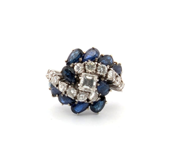 Bague 55 Bague en or blanc avec saphirs et diamants 58 Facettes