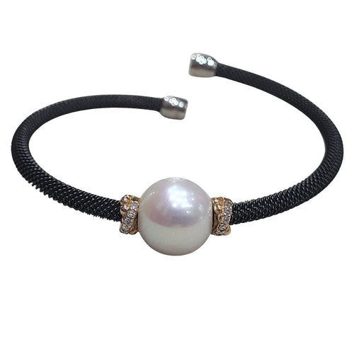 Bracelet Bracelet en acier avec perle et diamants 58 Facettes puv363