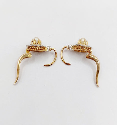 Dormeuses marguerite antique or 18k perle et diamants taille roses (circa 1900)