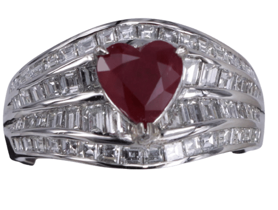Bague Bague Coeur Rubis et Diamant fantaisie en or blanc 58 Facettes BA-1163