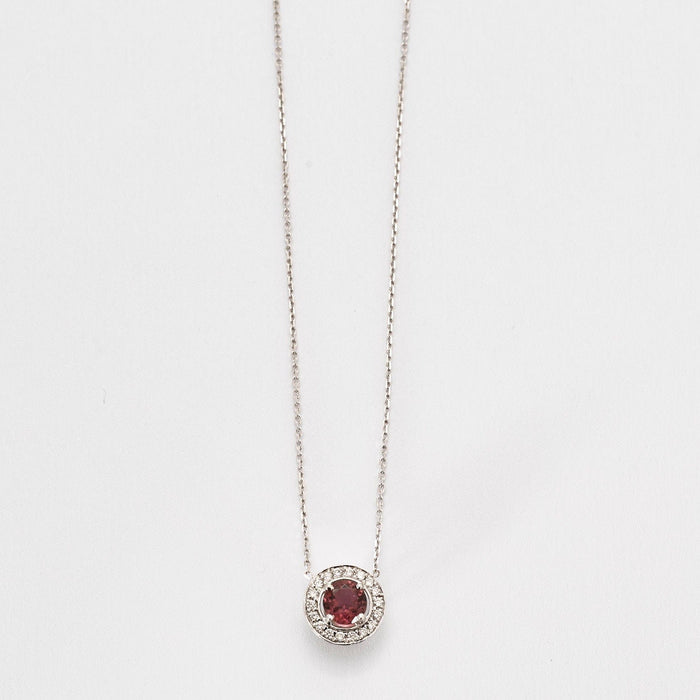 Collier Collier pendentif or blanc tourmaline rose diamants en halo 58 Facettes