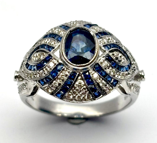 Bague 54.5 Bague contemporaine en or jaune, saphir et diamants, design du XXe siècle 58 Facettes E32