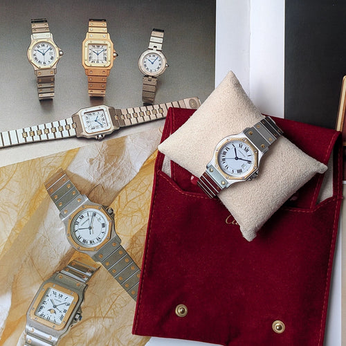 Montre Cartier Santos Round Octagon Date 2966 Large Octogonale Gold Stainless Steel 58 Facettes