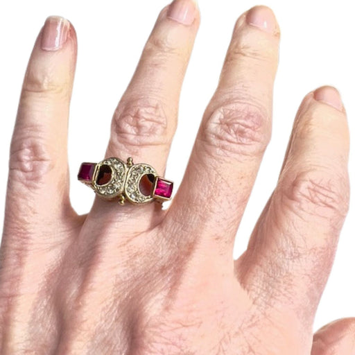Ring 55.5 Knight style gold, diamond and ruby ​​ring 58 Facettes Q52B