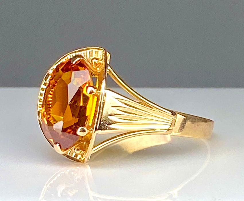 Bague style Art Déco or rose citrine