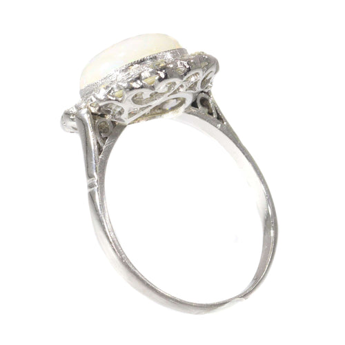 Bague 57 Bague de fiançailles vintage en platine avec diamants et opale 58 Facettes 21019-0035