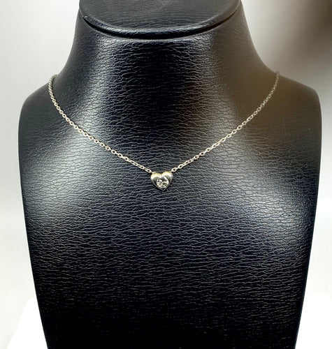 Collier Pendentif coeur et sa chaîne en or blanc, diamant 0,20 carat 58 Facettes AB626