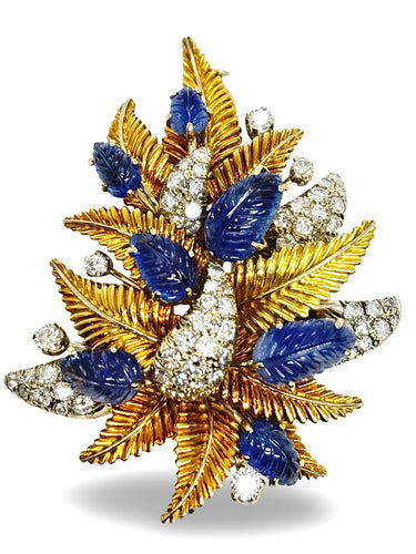 Broche Broche Missiaglia or jaune saphirs et diamants 58 Facettes 1254