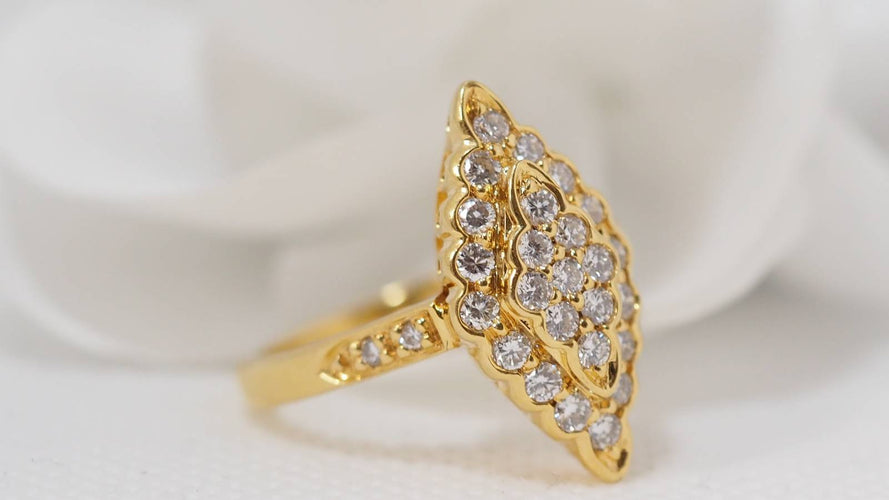 Bague 54 Bague marquise en or jaune et diamants 58 Facettes 30777
